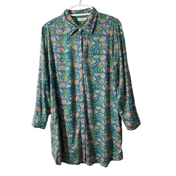 Natural Life Bohemian Shirt Dress Blue Green Pink Medium - Picture 1 of 7